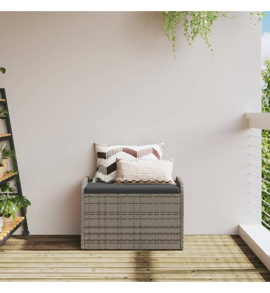 Banc de rangement avec coussin gris 80x51x52 cm résine tressée