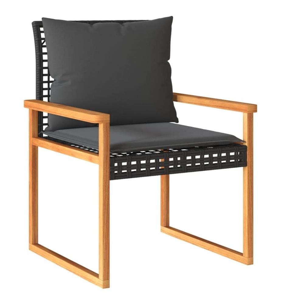 3-tlg. Bistro-Set mit Kissen Schwarz Poly Rattan Akazienholz