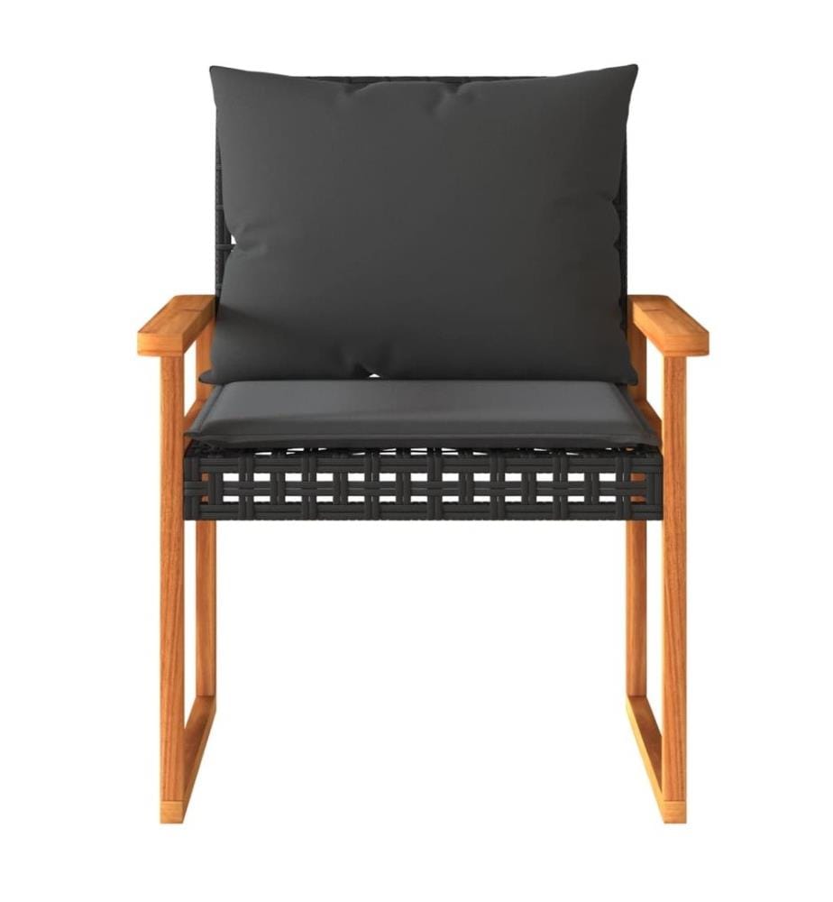 3-tlg. Bistro-Set mit Kissen Schwarz Poly Rattan Akazienholz