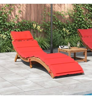 Chaise longue avec coussin rouge bois d'acacia solide