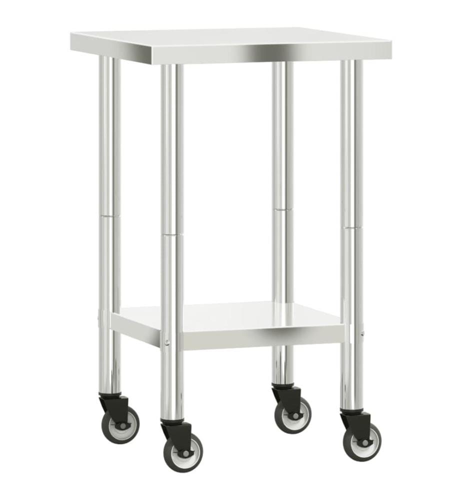 Table de travail de cuisine avec roues 55x55x85 cm inox