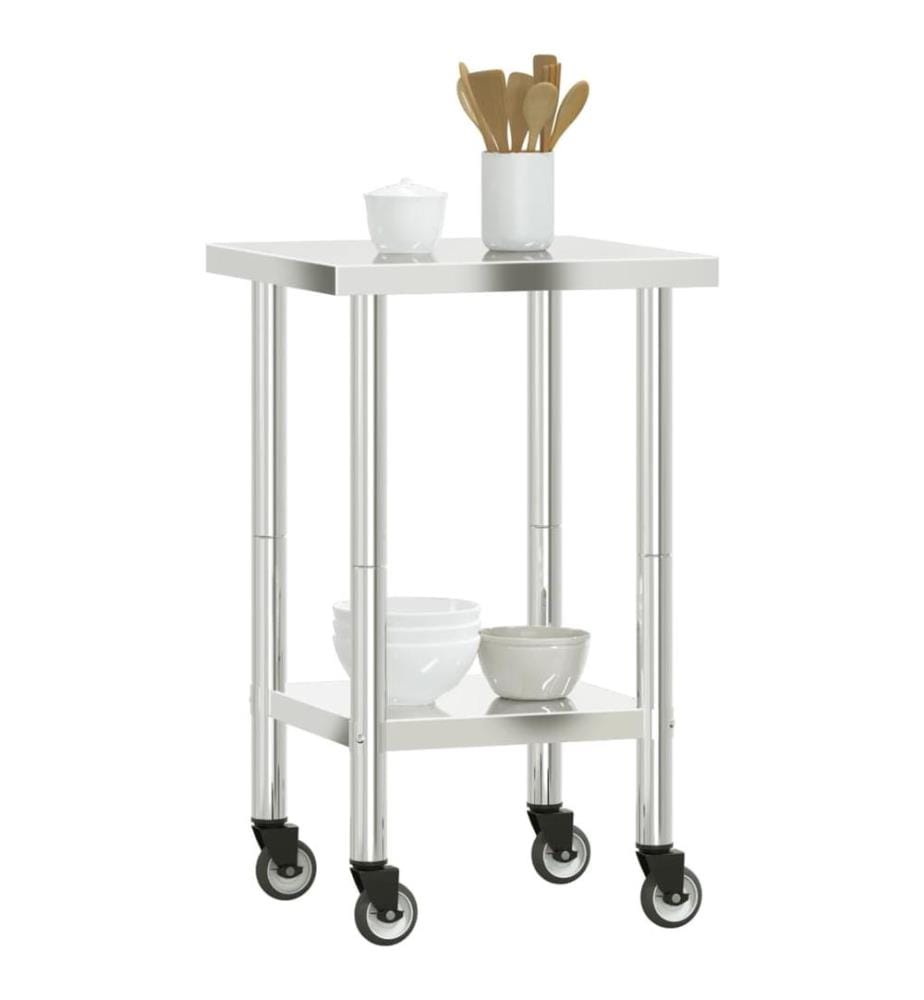 Table de travail de cuisine avec roues 55x55x85 cm inox