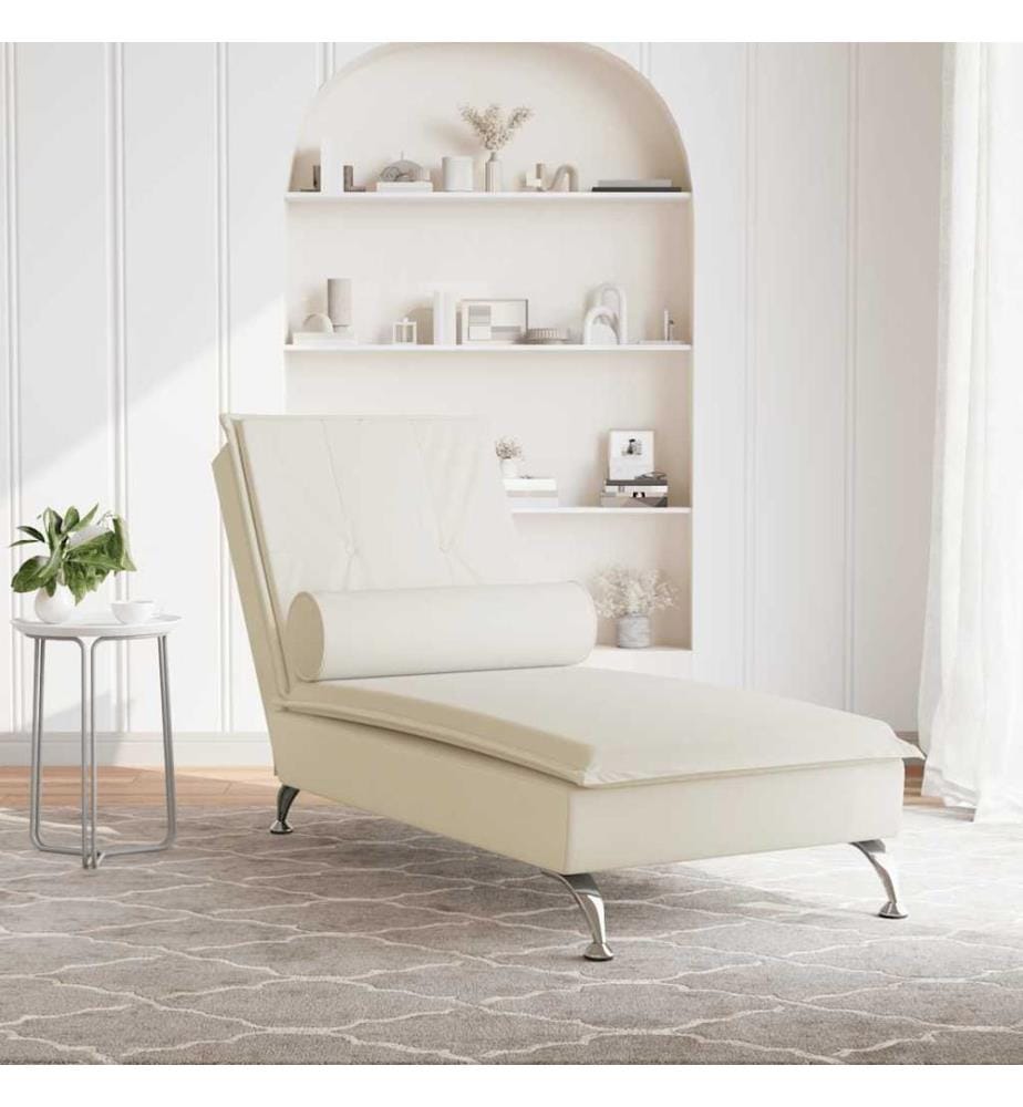 Massage-Chaiselongue mit Nackenrolle Creme Samt