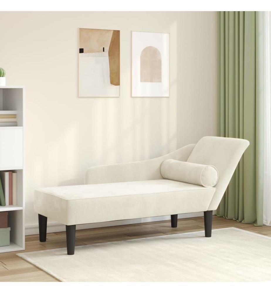 Chaise longue avec coussins crème velours