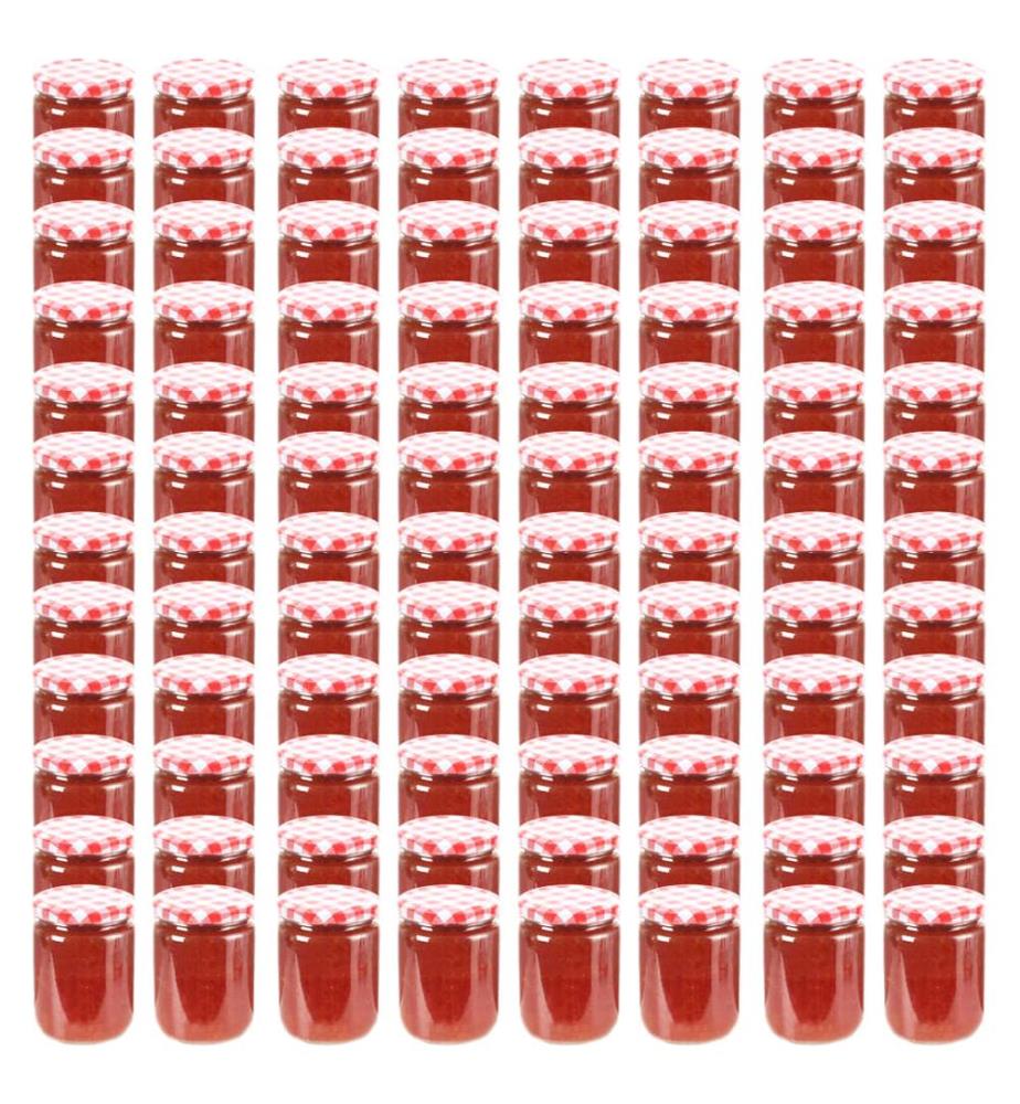 Pots à confiture Couvercle blanc et rouge 96 pcs Verre 230 ml