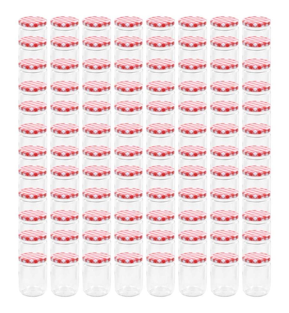 Pots à confiture Couvercle blanc et rouge 96 pcs Verre 230 ml