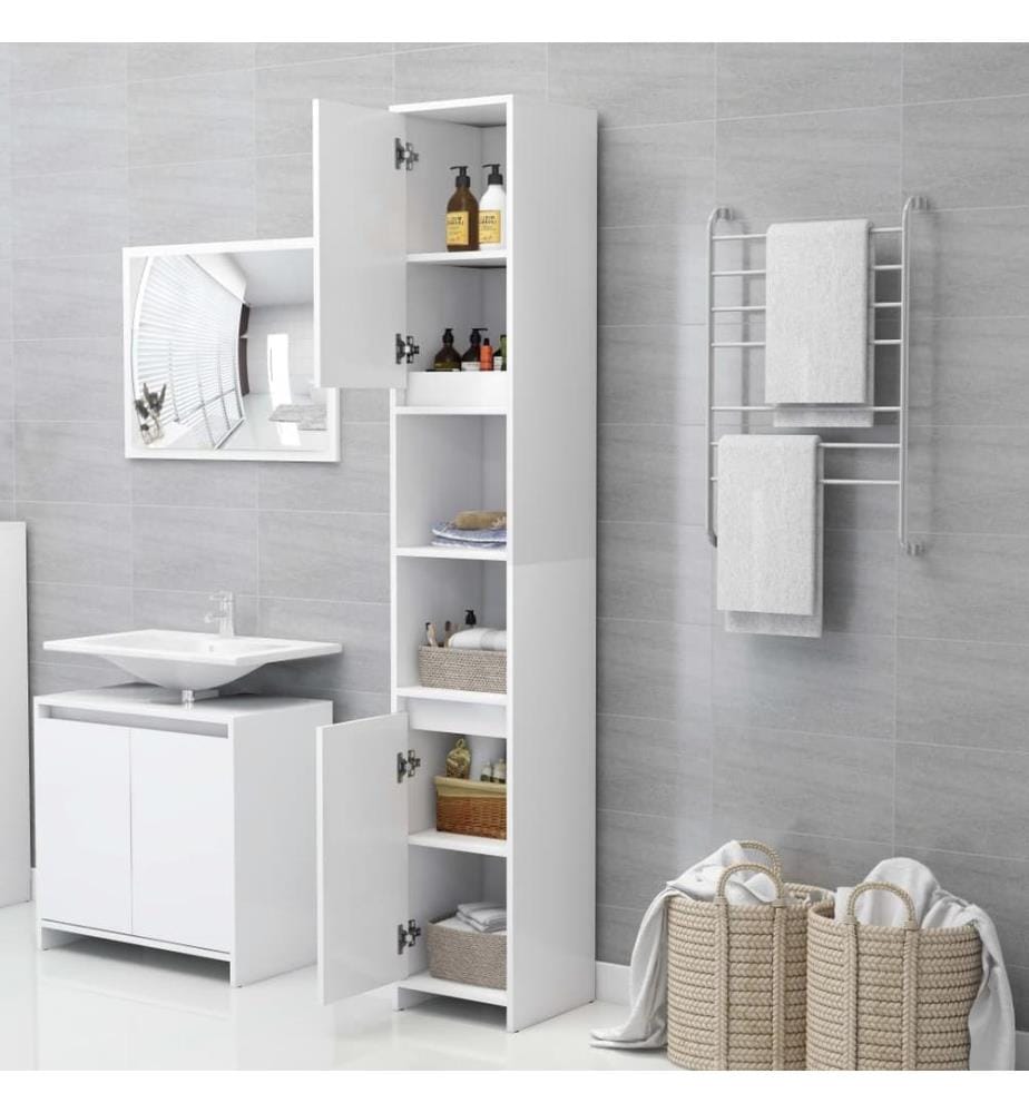 Badezimmerschrank Weiss 30x30x183,5 cm Holzwerkstoff
