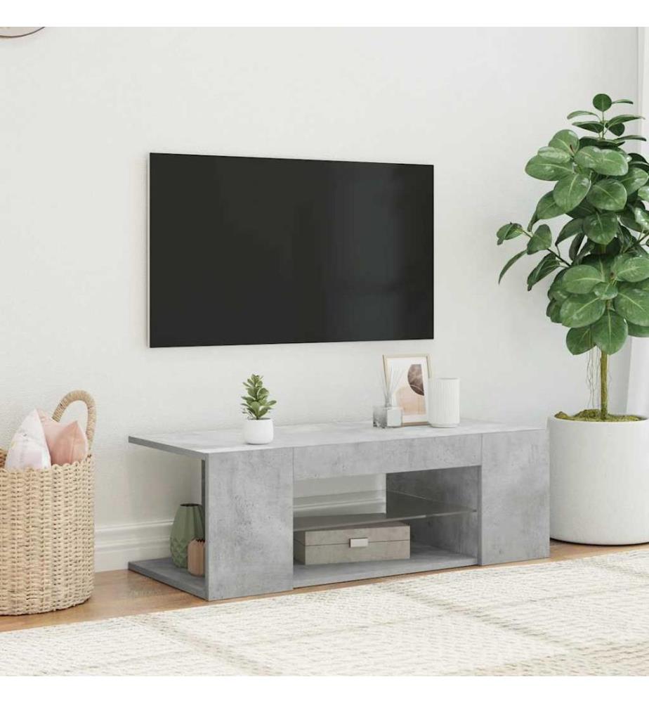 TV-Schrank mit LED-Leuchten Betongrau 90x39x30 cm