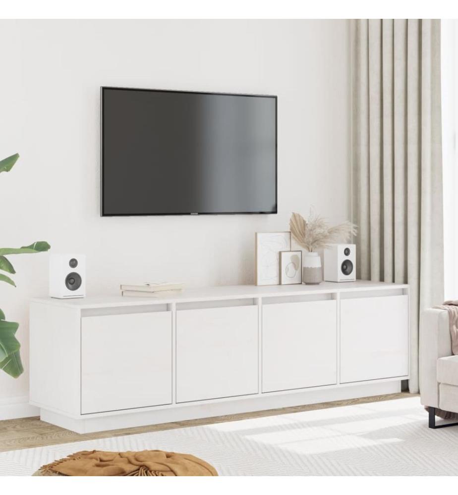 Meuble TV Blanc 156x37x45 cm Bois de pin massif