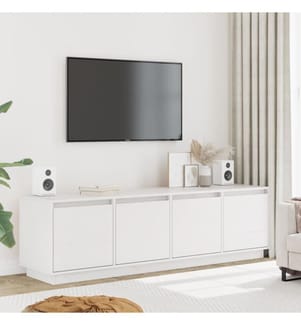 TV-Schrank Weiss 156x37x45 cm Massivholz Kiefer