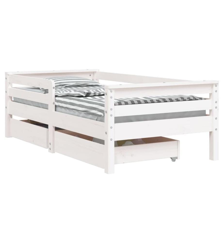 Cadre de lit enfant tiroirs blanc 70x140 cm bois de pin massif
