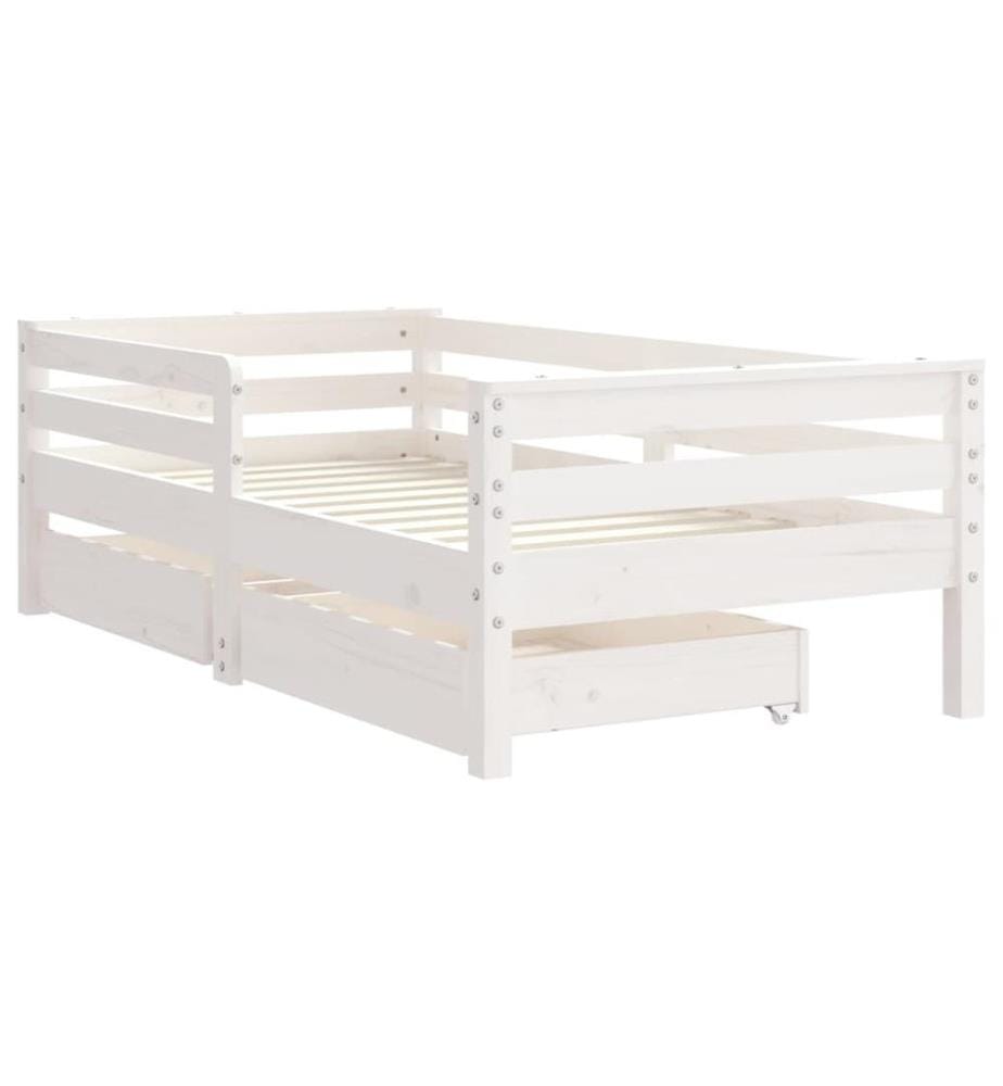 Cadre de lit enfant tiroirs blanc 70x140 cm bois de pin massif