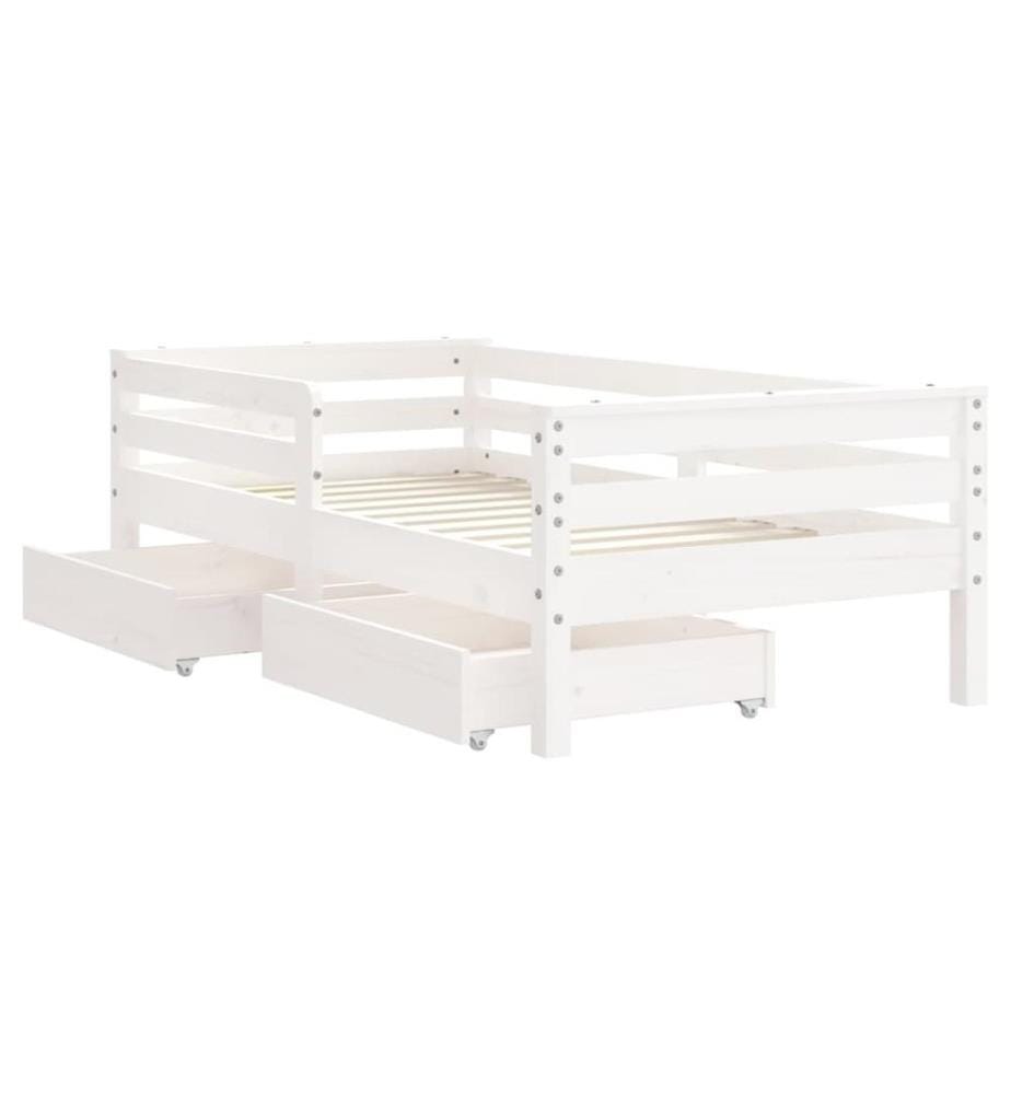 Cadre de lit enfant tiroirs blanc 70x140 cm bois de pin massif