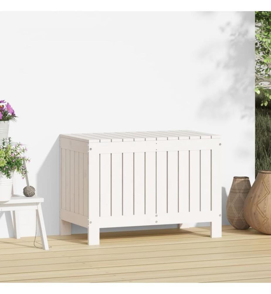 Gartentruhe Weiss 76x42,5x54 cm Massivholz Kiefer