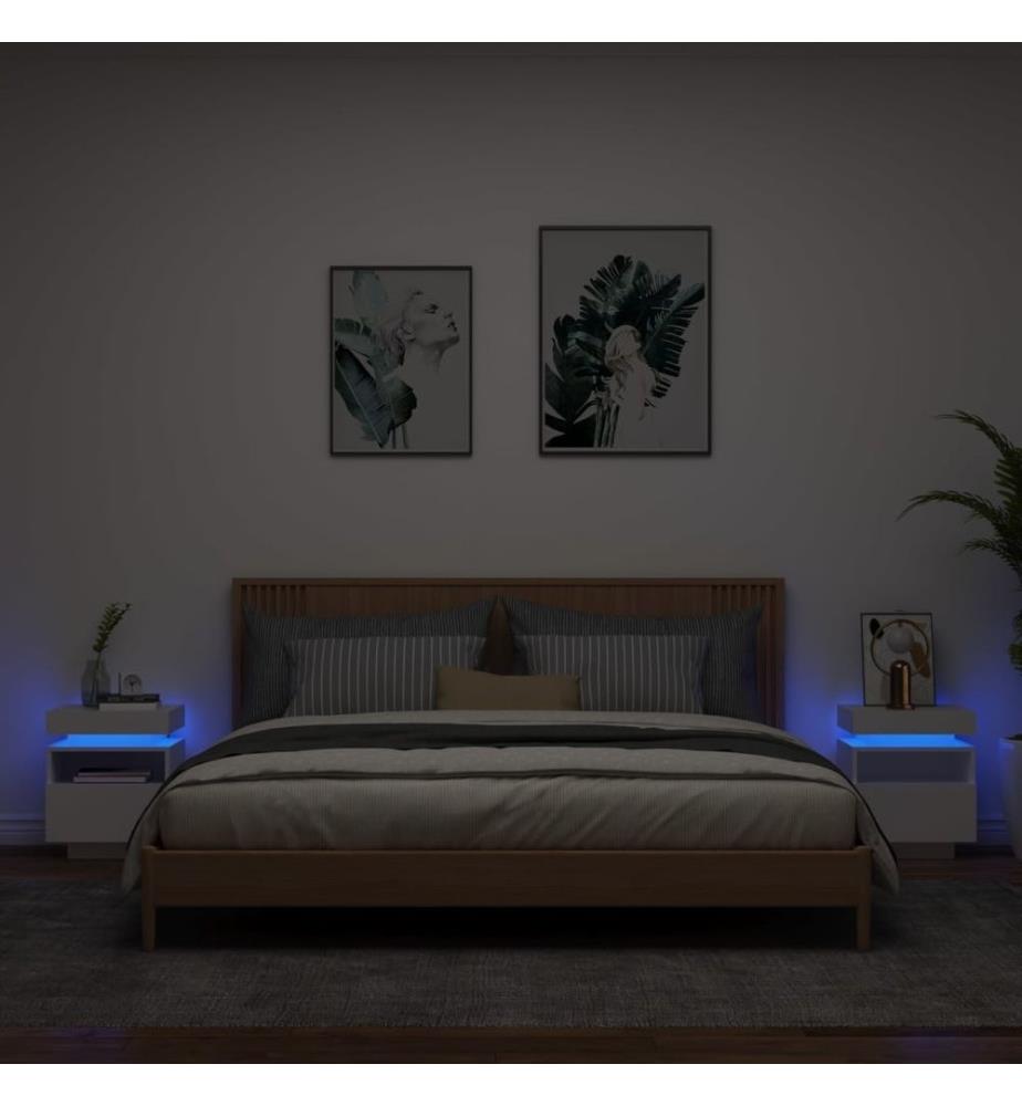 Nachttische mit LED-Leuchten 2 Stk. Weiss 40x39x48,5 cm