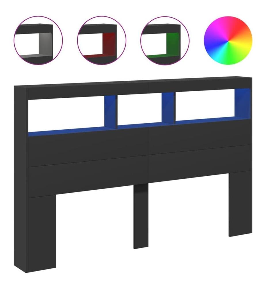 LED-Kopfteil mit Ablagen Schwarz 160x17x102 cm