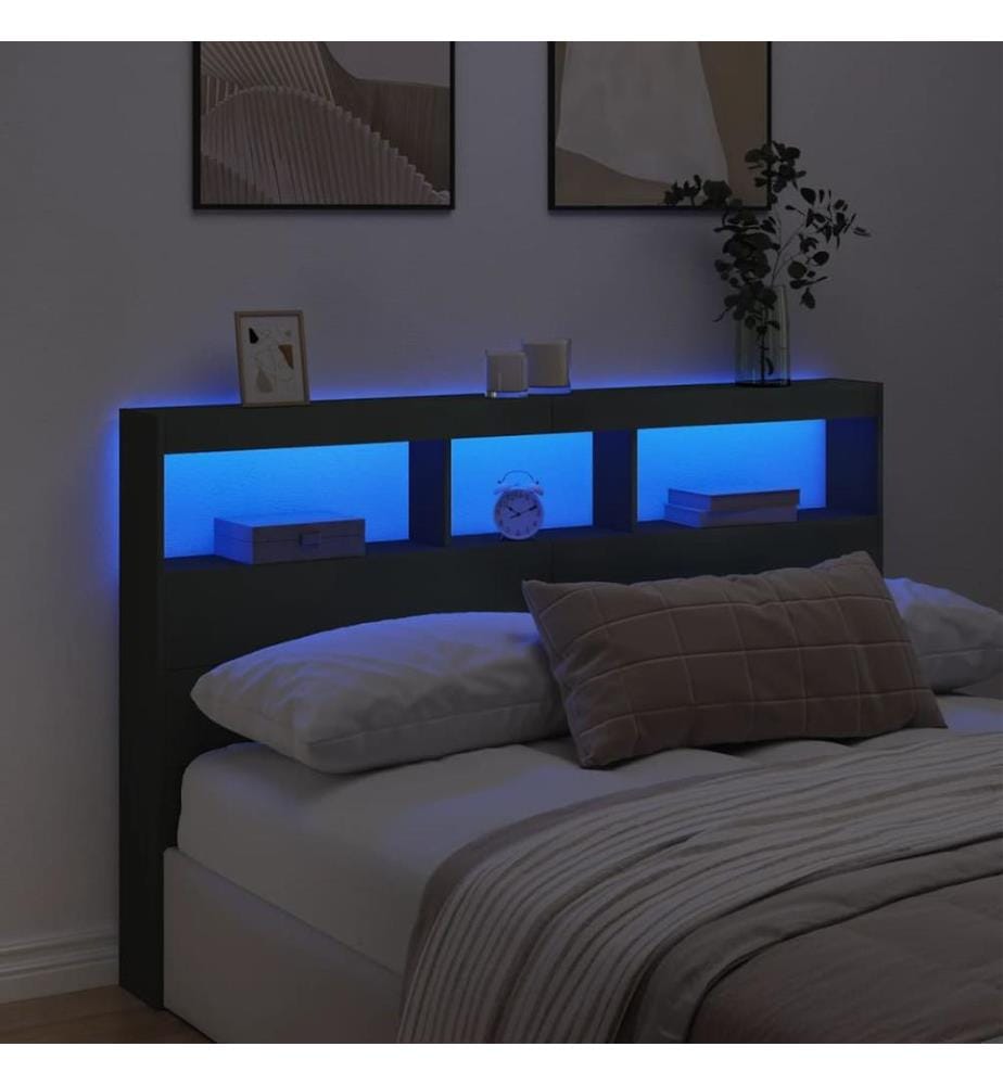 LED-Kopfteil mit Ablagen Schwarz 160x17x102 cm