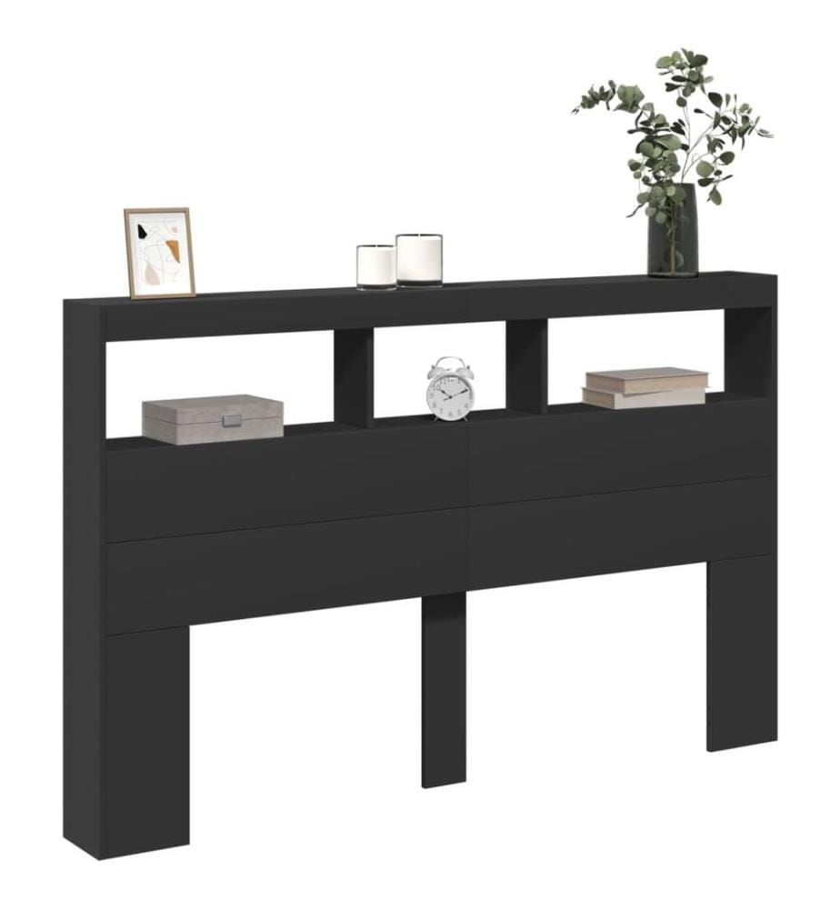 LED-Kopfteil mit Ablagen Schwarz 160x17x102 cm