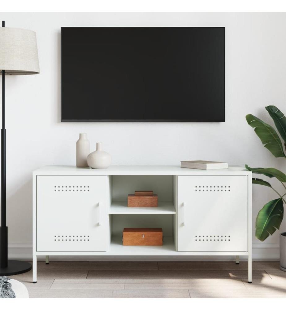 Meuble TV blanc 100,5x39x50,5 cm acier