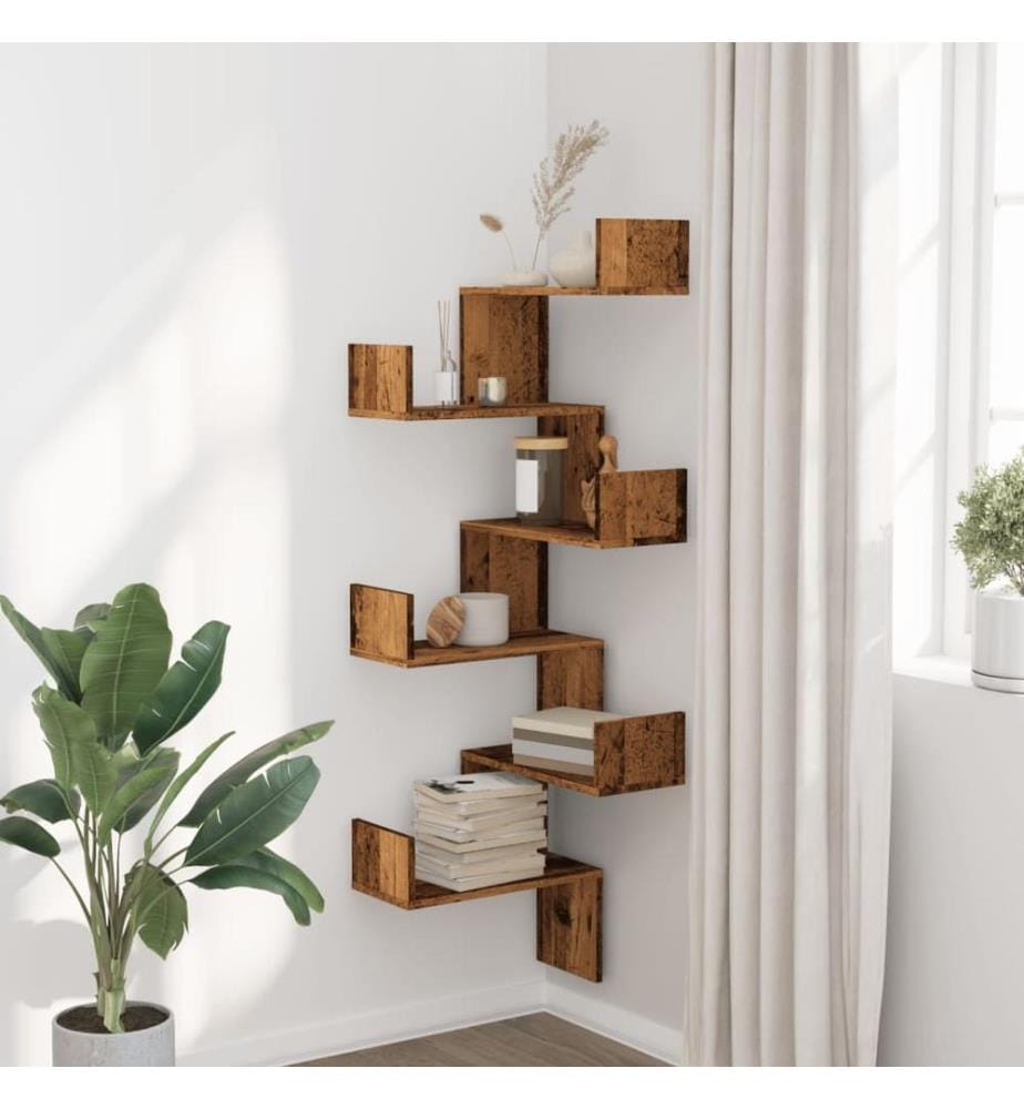 Wand-Eckregal Altholz-Optik 45x45x147 cm Holzwerkstoff