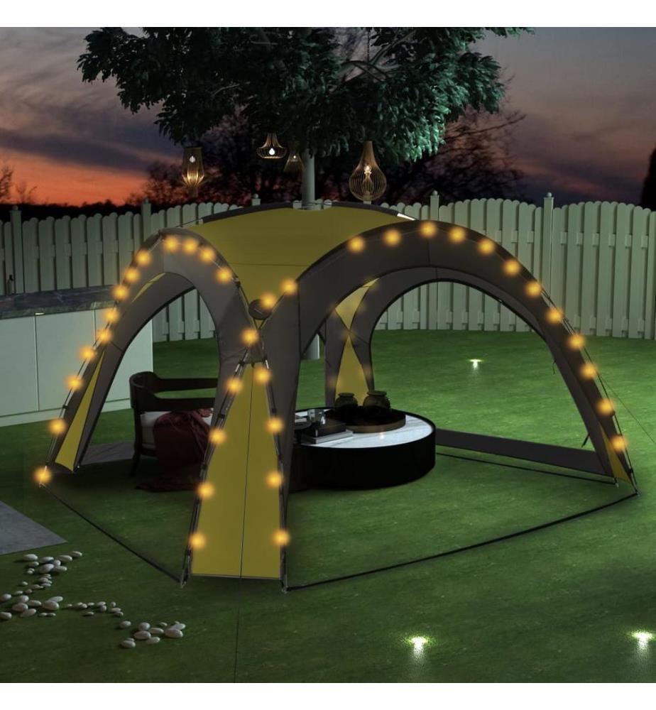 Tente de réception avec LED et 4 parois 3,6x3,6x2,3 m Vert