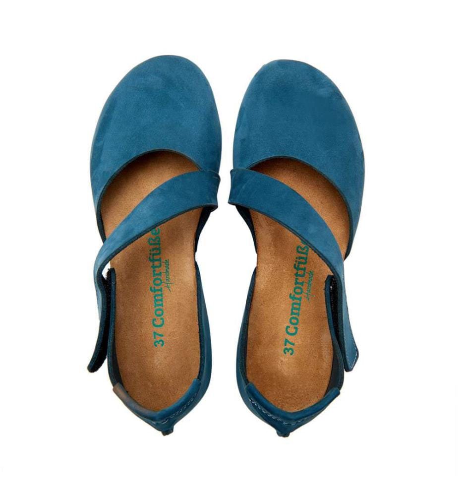 Flache Lederschuhe mit Korkfussbett - Navy-Nubuk