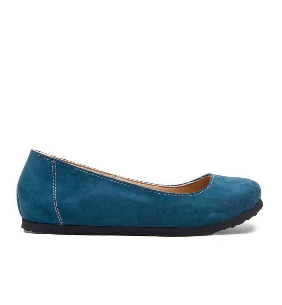 Flache Lederschuhe mit Korkfussbett - Navy-Nubuk