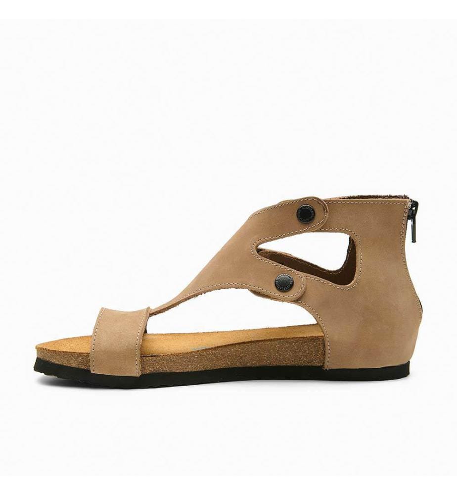 Flache Lederschuhe mit Korkfussbett - Sand-Nubuk