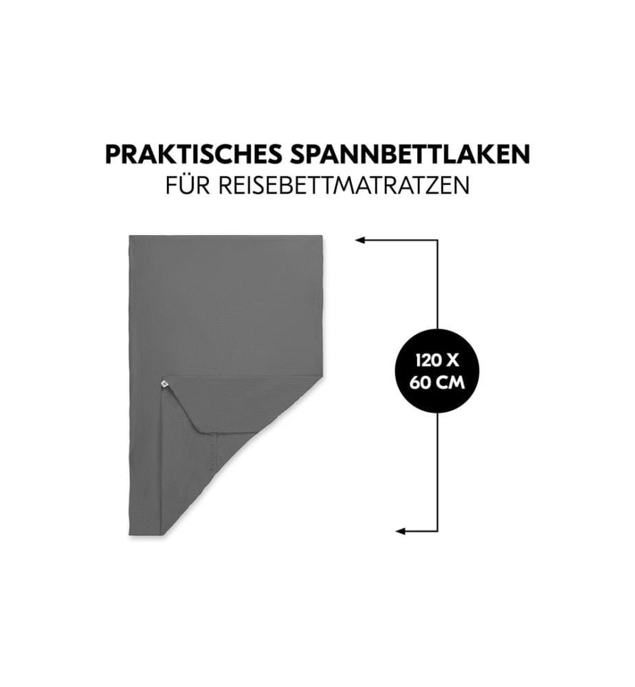 HAUCK - Drap de lin Lit de voyage 120 x 60 cm, Gris foncé
