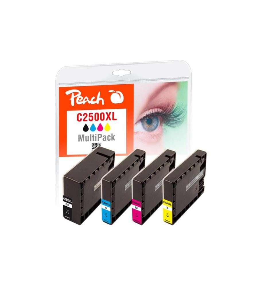 PEACH - Tinte Canon PGI-2500XL,Multi-Pack C, M, Y, BK