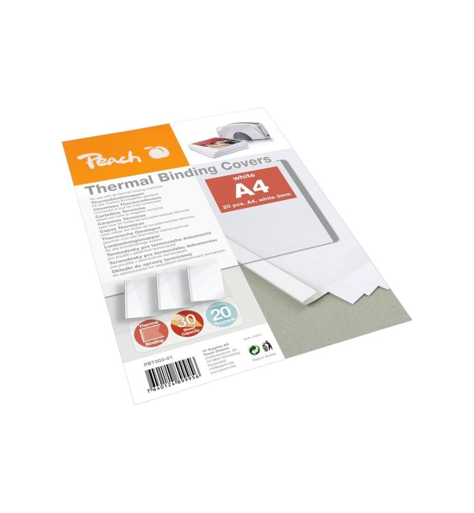 PEACH - Couverture de brochure pour 30 feuilles, 200 g/m², 20 pièces, blanc