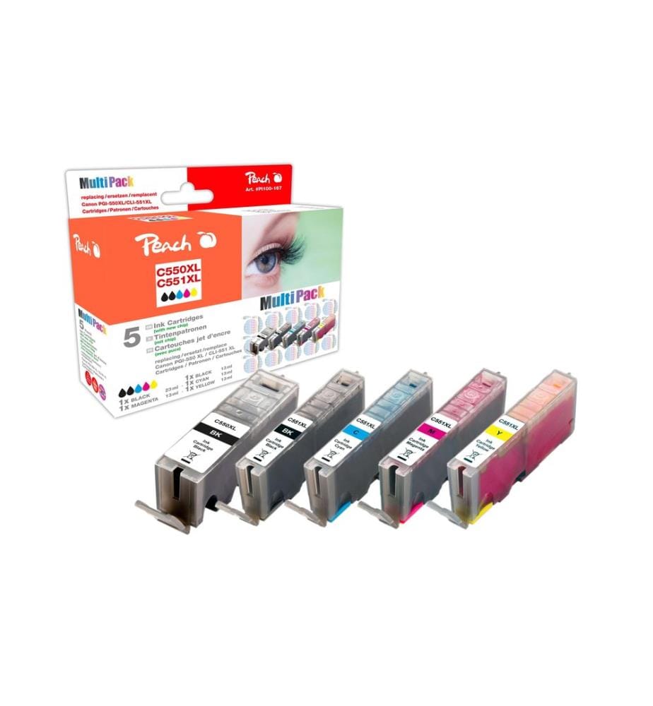 PEACH - Kits d'encre Canon PGI-550 / CLI-551 C, M, Y, 2x BK