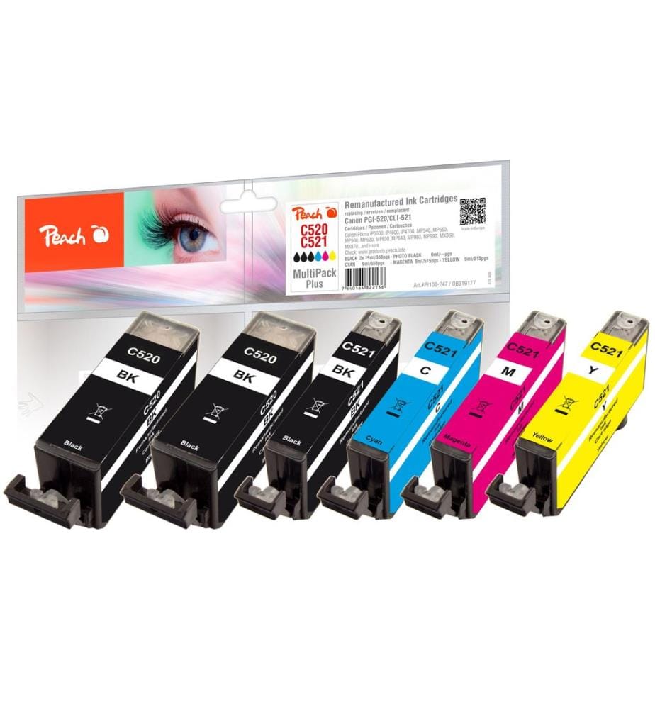 PEACH - Tinte Canon PGI-520/CLI-521 Multi-Plus C, M, Y, 3x BK