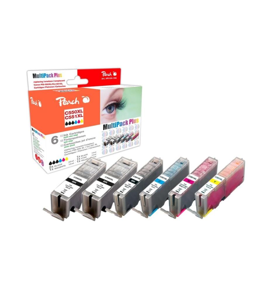 PEACH - Kits d'encre Canon PGI-550 / CLI-551 C, M, Y, 3x BK