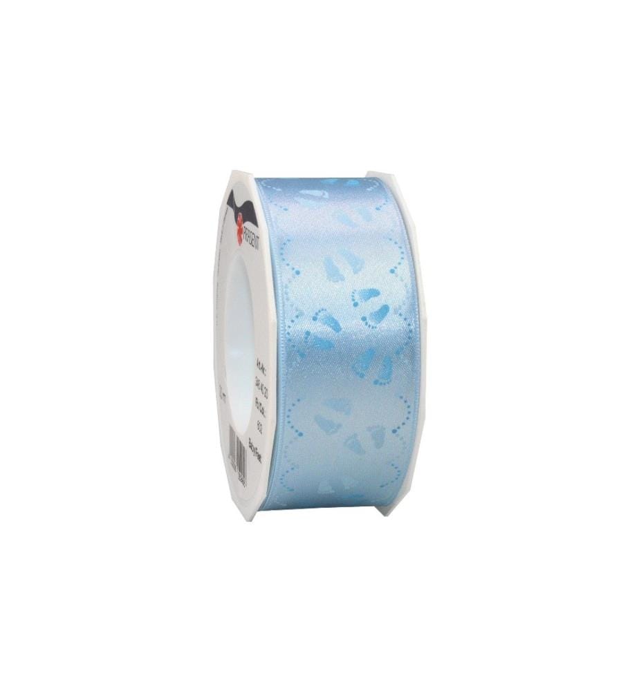 PATTBERG - Ruban cadeau Pieds de bébé 4 cm x 20 m, bleu