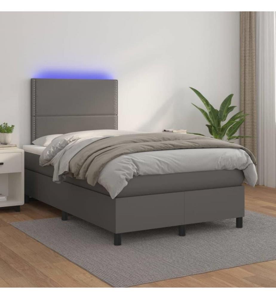 Boxspringbett mit Matratze & LED Grau 120x200 cm Kunstleder