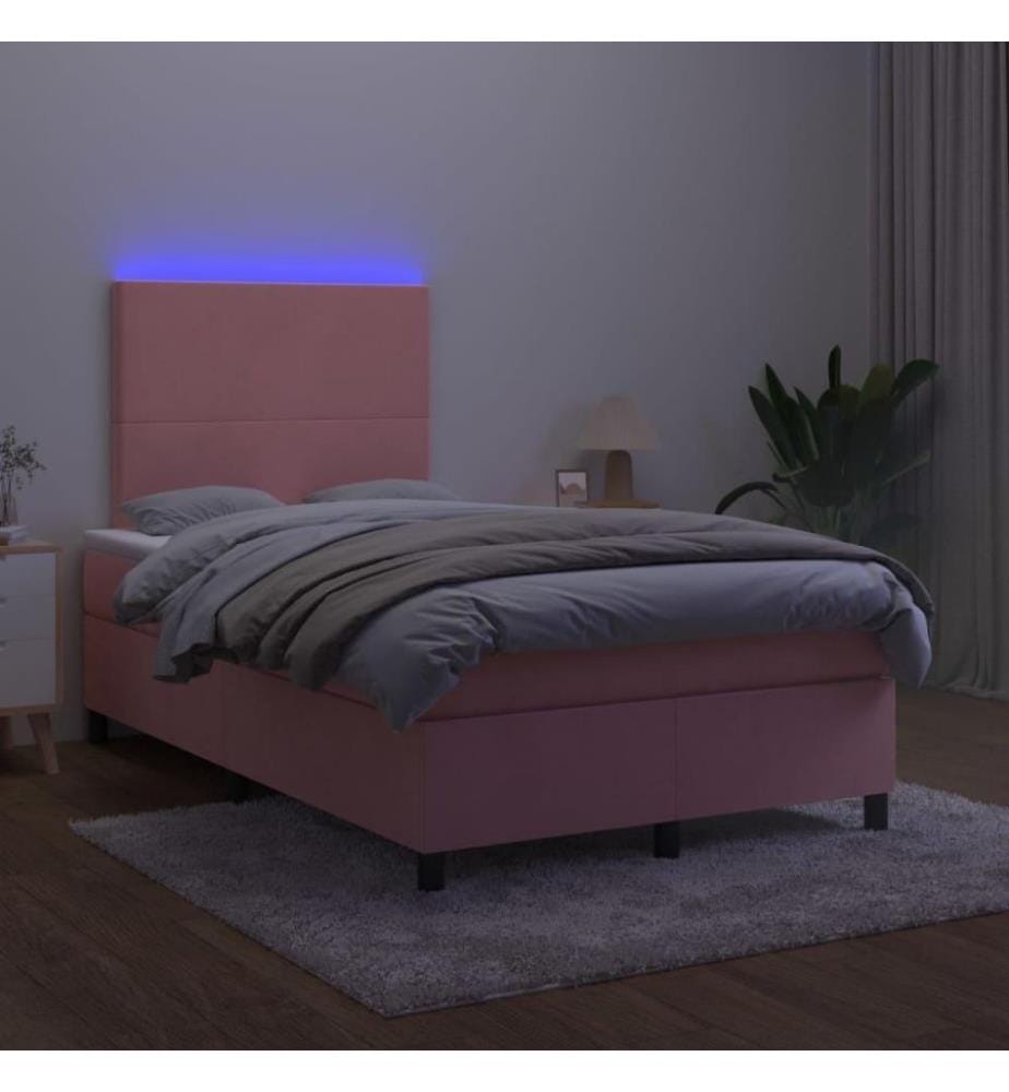 Boxspringbett mit Matratze & LED Rosa 120x200 cm Samt