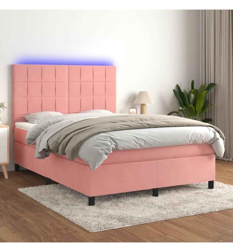 Boxspringbett mit Matratze & LED Rosa 140x200 cm Samt