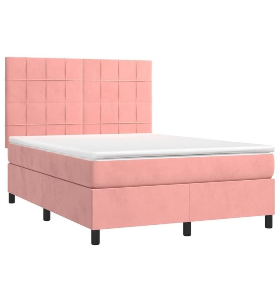 Boxspringbett mit Matratze & LED Rosa 140x200 cm Samt