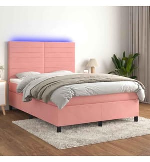 Boxspringbett mit Matratze & LED Rosa 140x200 cm Samt