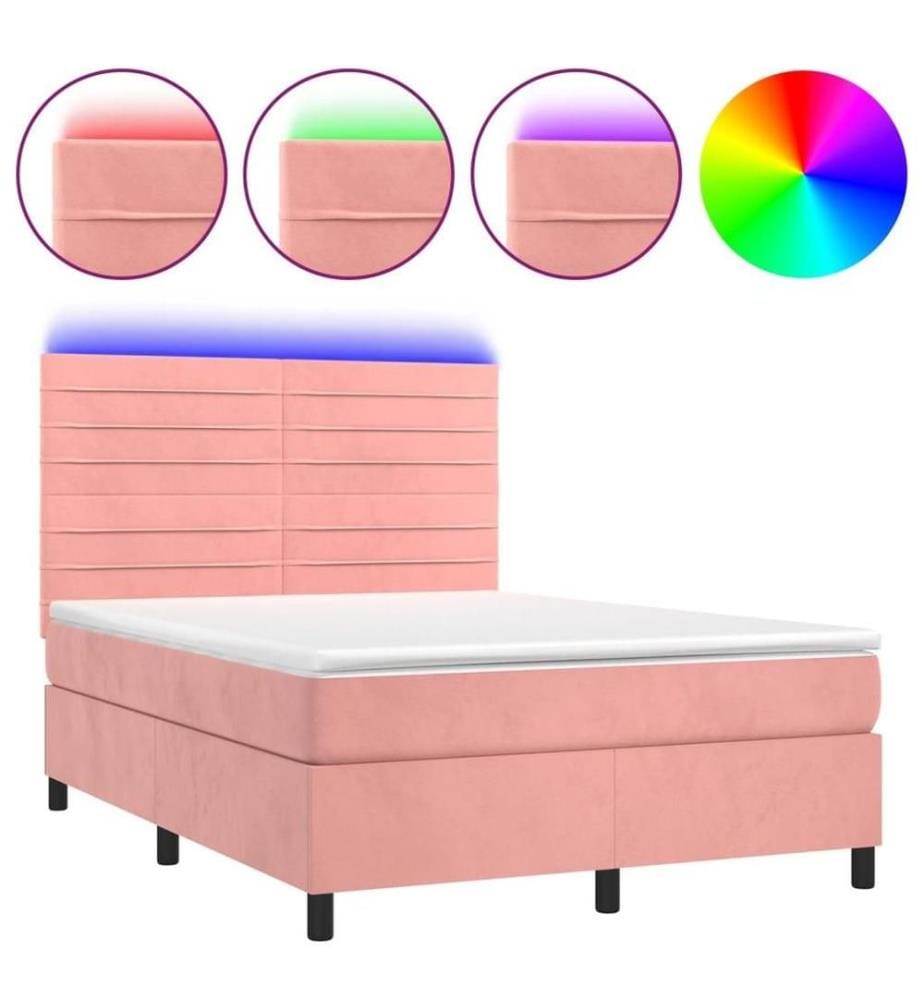 Boxspringbett mit Matratze & LED Rosa 140x200 cm Samt