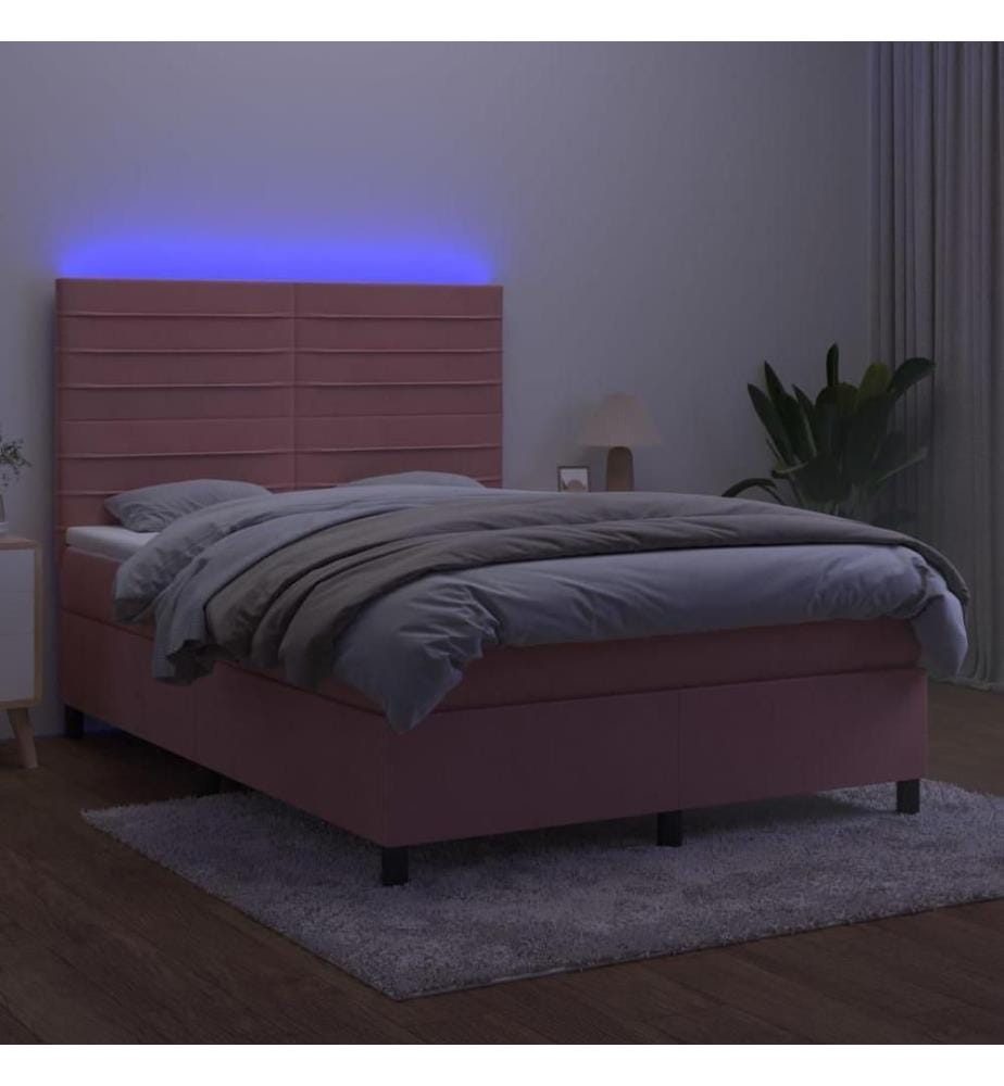 Boxspringbett mit Matratze & LED Rosa 140x200 cm Samt