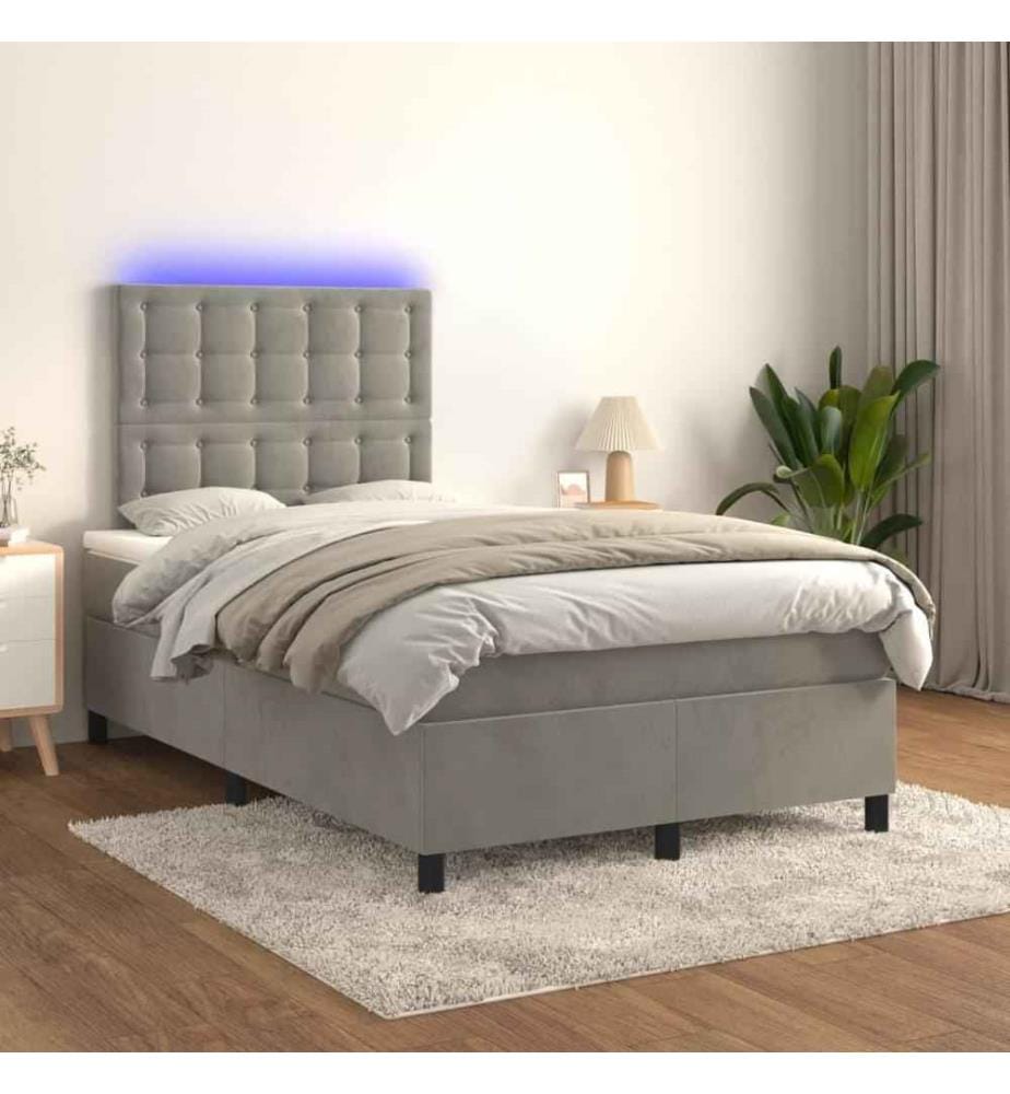 Boxspringbett mit Matratze & LED Hellgrau 120x200 cm Samt