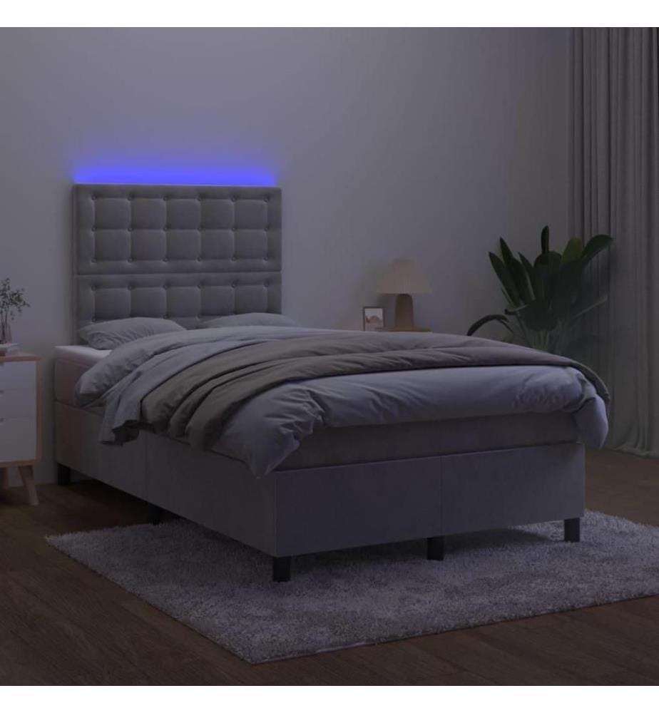Boxspringbett mit Matratze & LED Hellgrau 120x200 cm Samt
