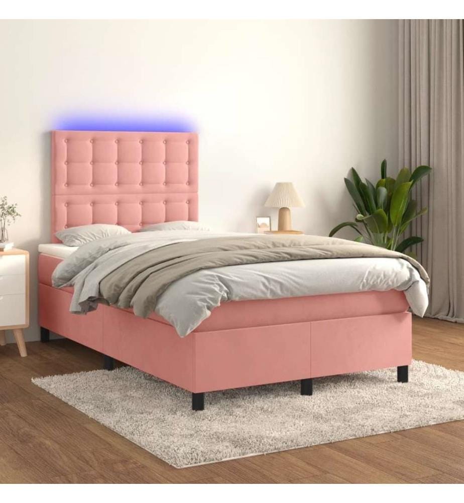 Boxspringbett mit Matratze & LED Rosa 120x200 cm Samt