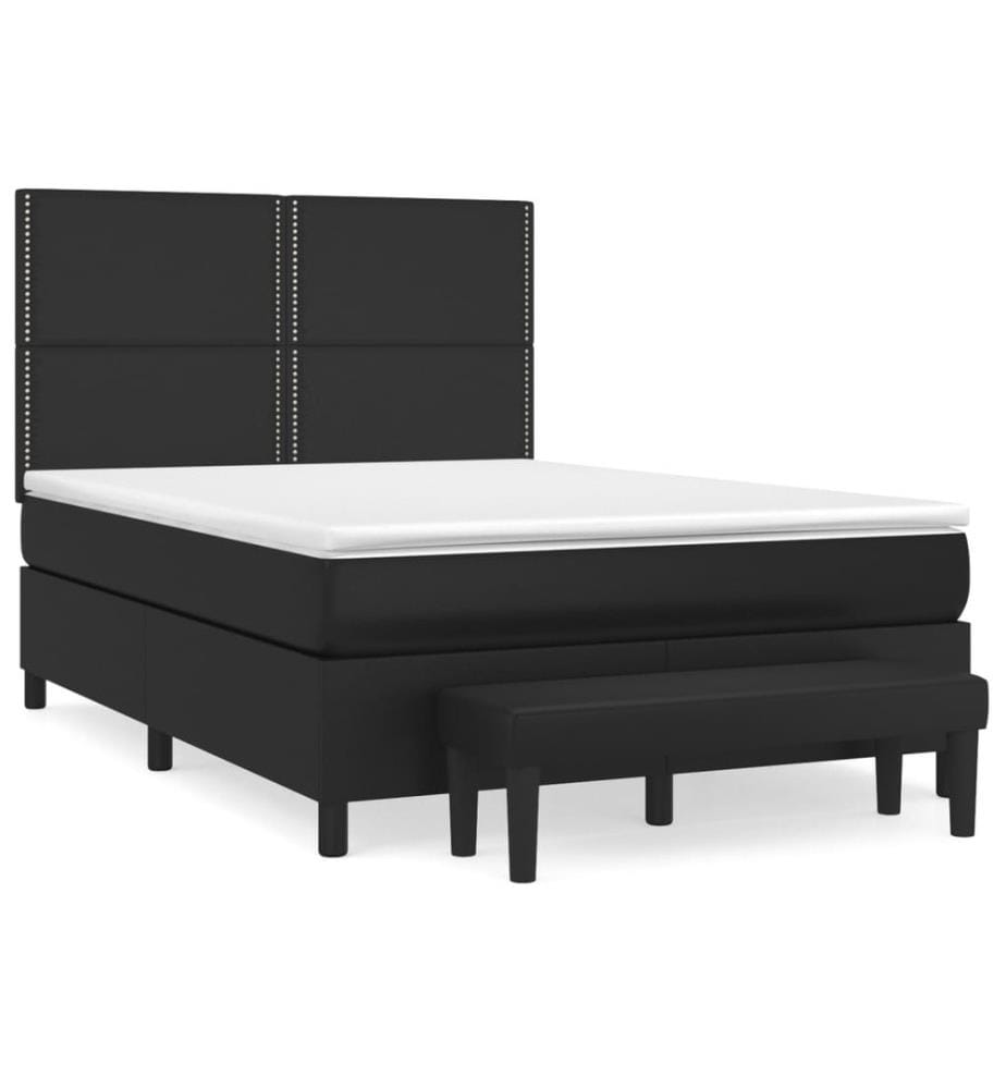 Sommier à lattes de lit avec matelas Noir 140x190 cm Similicuir