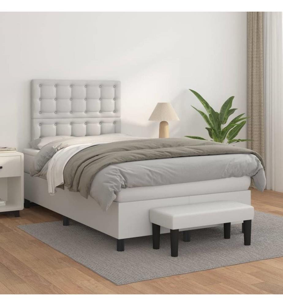 Boxspringbett mit Matratze Weiss 120x200 cm Kunstleder