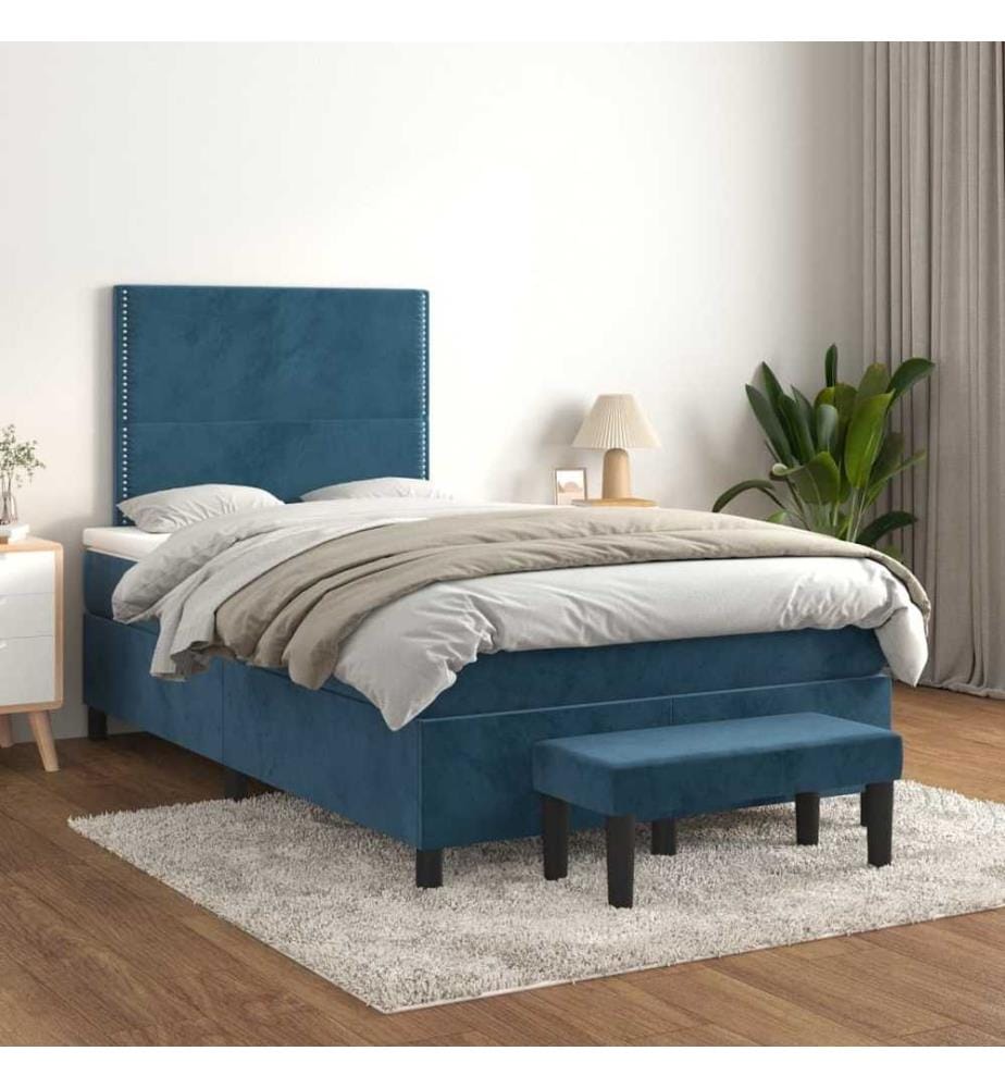 Boxspringbett mit Matratze Dunkelblau 120x200 cm Samt
