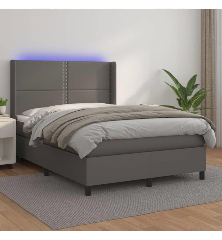 Boxspringbett mit Matratze & LED Grau 140x200 cm Kunstleder