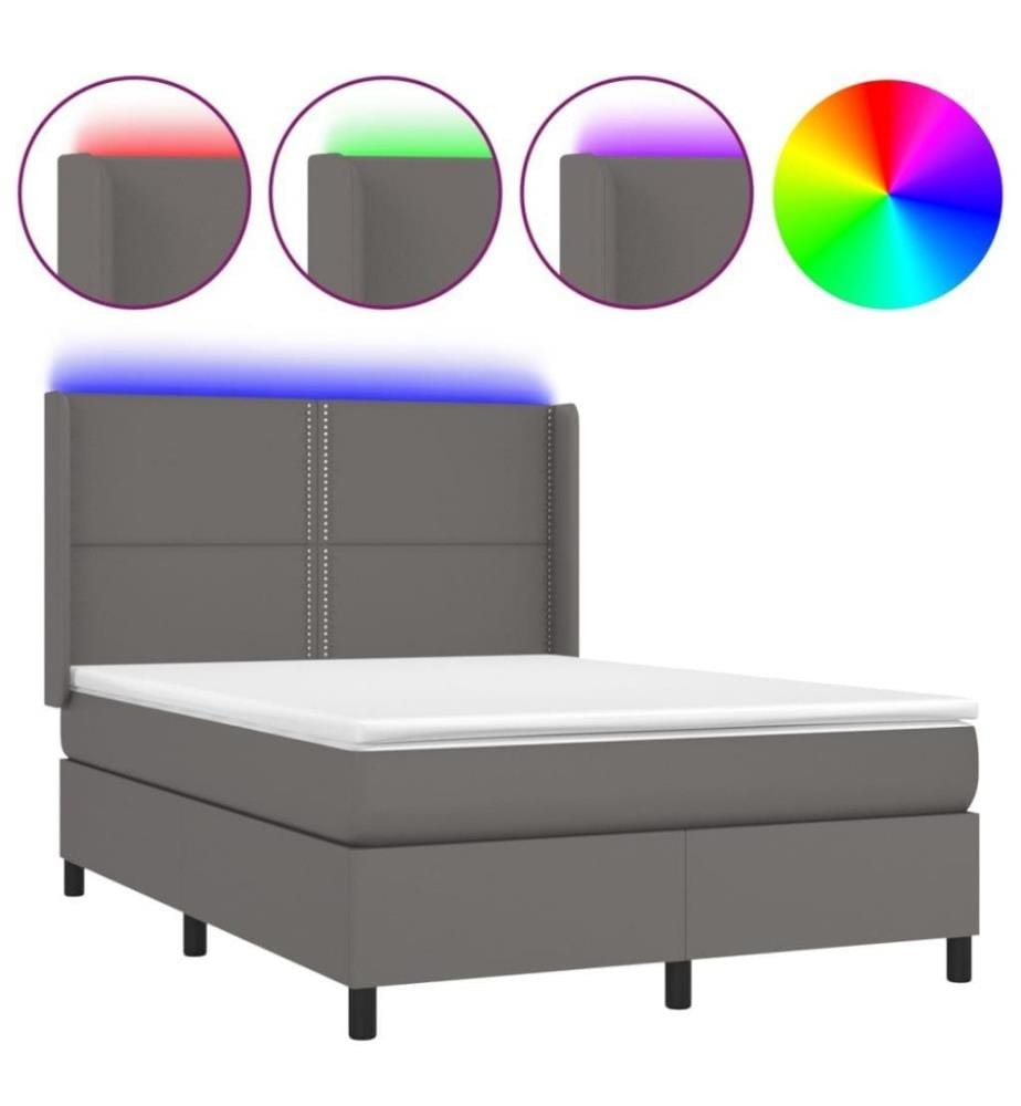 Boxspringbett mit Matratze & LED Grau 140x200 cm Kunstleder